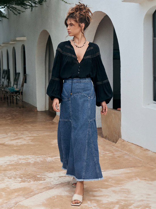 Madame Blue Front Slit A-Line Denim Skirt | Buy SIZE 26 Skirt Online for |  Glamly